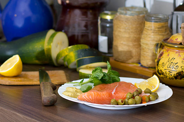 Raw salmon for cooking stock photo