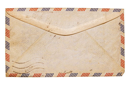 Blank Vintage air mail envelope with red and blue stripes, top view