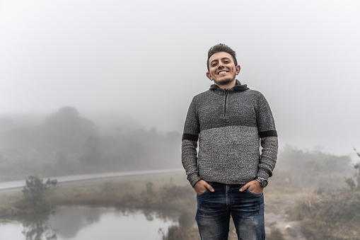 Portrait of a young man in a Paramo, Colombia