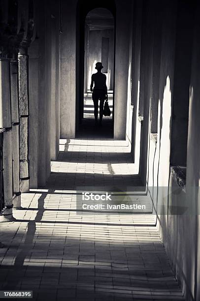 Photo libre de droit de Silhouette Dune Femme Dans Les Jardins De Lalcazar banque d'images et plus d'images libres de droit de Adulte