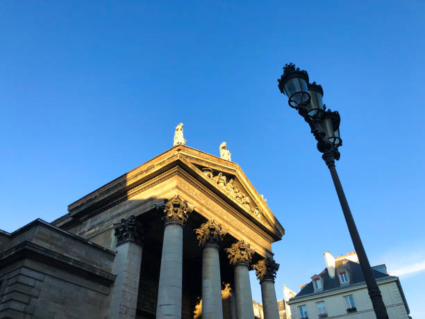 paris, france: notre dame de lorette church facade dusk - notre dame de lorette imagens e fotografias de stock