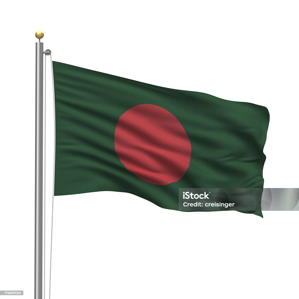 Flag of Bangladesh Flag of Bangladesh with flag pole waving in the wind over white background Arts Culture and Entertainment Stock Photo