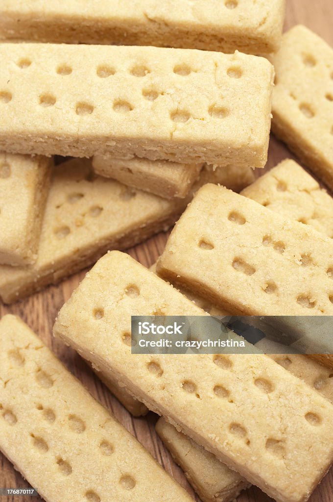 Scotch Shortbread Shortbread biscuits (cookies) on wooden board. Baking Stock Photo