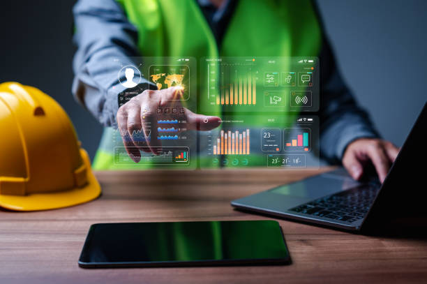 istock Engineer man touchscreen with Dashboard for checking and maintenance of electric industry and connected to latest advancements in technology to ensure industrial operations run smoothly and safely 1768704570