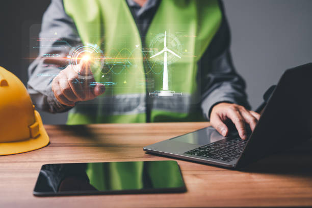 Skilled technician harnesses power of renewable energy by sustainable, alternative sources such as wind turbines, making positive impact on industrial sector, reduce traditional electricity generators