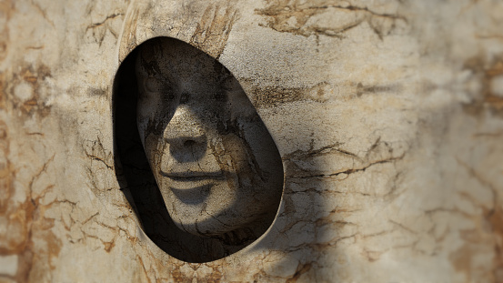 3d rendering of an abstract human face sculpture