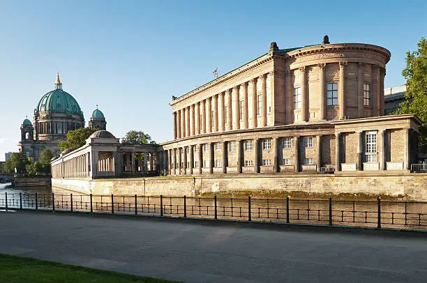 Old National Gallery (Alte Nationalgalerie) at Museum Island (Museumsinsel) with Berlin Cathedral (Berliner Dom) in background.