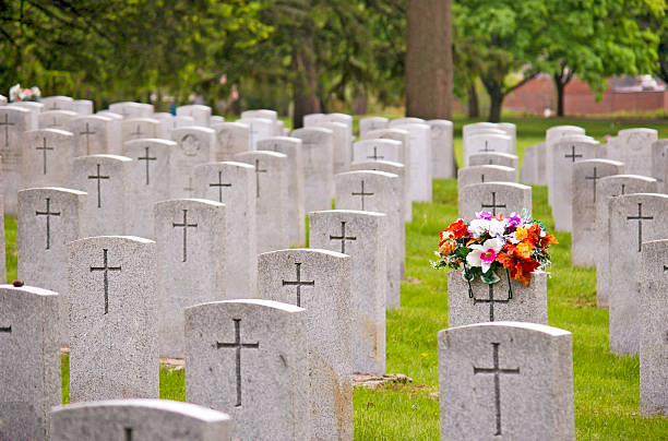 istock Tombstones with flowers in cemetery 176872813