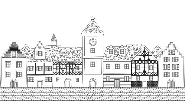 mitteleuropäische häuser - fachwerk stock-grafiken, -clipart, -cartoons und -symbole
