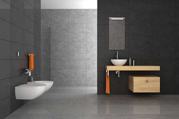 istock tiled bathroom with wood furniture 176873644