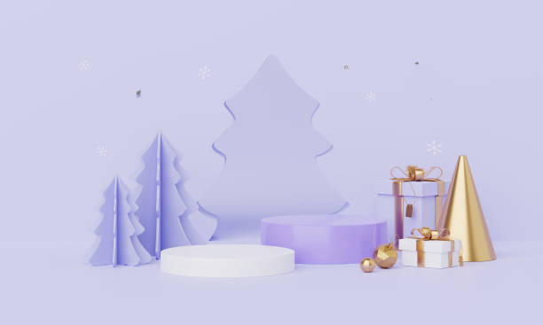 istock Christmas backgrounds with podium stage platform in minimal New year event theme. Merry Christmas scene for product display mock up banner. Empty stand pedestal decor in Xmas winter scene. 3D render. 1768741858