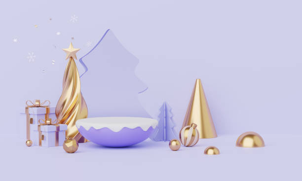 istock Christmas backgrounds with podium stage platform in minimal New year event theme. Merry Christmas scene for product display mock up banner. Empty stand pedestal decor in Xmas winter scene. 3D render. 1768741880