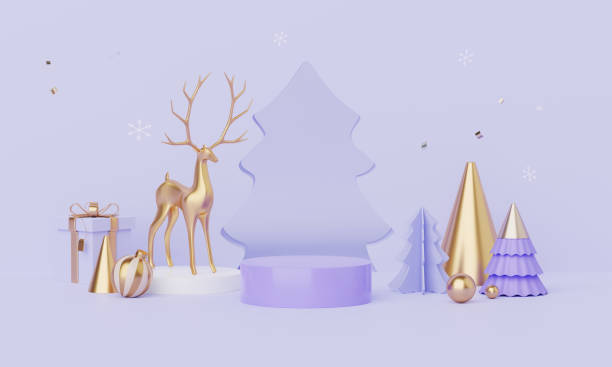 istock Christmas backgrounds with podium stage platform in minimal New year event theme. Merry Christmas scene for product display mock up banner. Empty stand pedestal decor in Xmas winter scene. 3D render. 1768742387