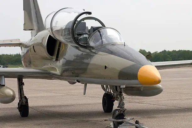 "Private owned, former Czech fighteraircraft displayed at Eelde airport"