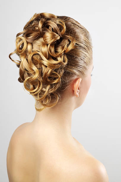 istock Modern wedding hairstyle. On gray 176875545