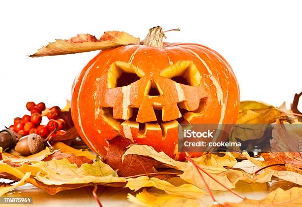 Halloween Old Jackolantern On White Stock Photo - Download Image Now - Autumn, Candle, Celebration