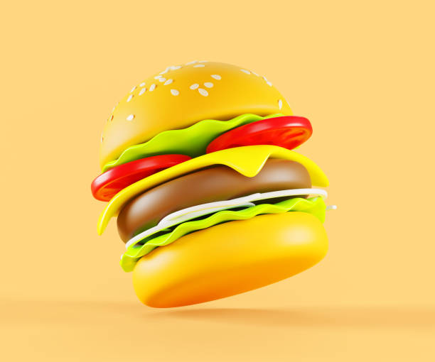 istock 3d render fast food burger icon. Flying hamburger with bread, sesame, meat, cheese, salad, tomato, onions, isolated sandwich. Beef cheeseburger delivery application. Cartoon design 1768762351