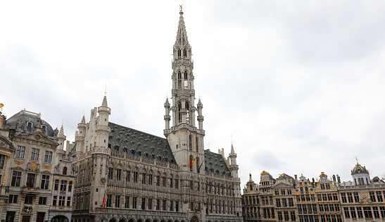 Brussels, B, Belgium - August 19, 2022: Town Hall of the City  seen from the Grand Place also called Grote Markt without people