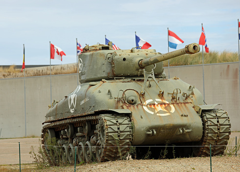 Utah Beach, UT, France - August 21, 2022: old tank of us army in Normandy