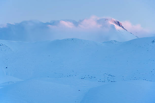Mountain at sunrise, Mount Prena, Appennini stock photo