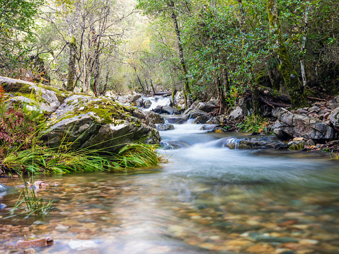 Mountain stream in the Sierra de Francia, in the Batuecas Valley. Long exposure technique