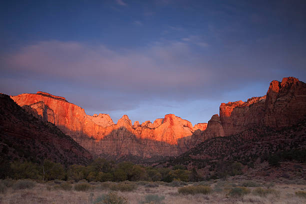 Sunrise over Towers of the Virgin, Zion stock photo