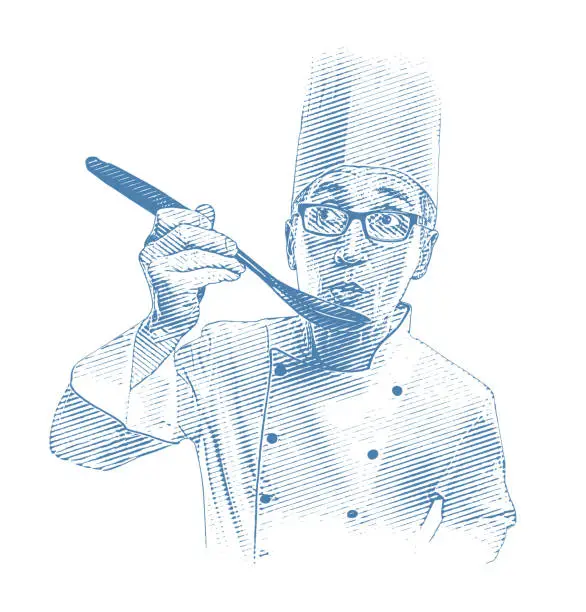 Vector illustration of Male Chef Tasting His Cooking