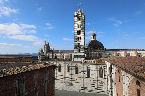 Cathedra of Siena City in Central Italy with bell tower and Dome