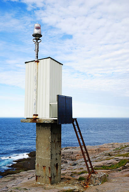 istock Small lighthouse with solar battery on the rock. 176878292
