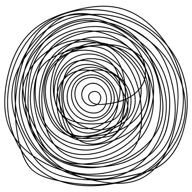 Vector illustration of A tangled ball of doodles. Sketch. A ball twisting towards the center. Doodle style.