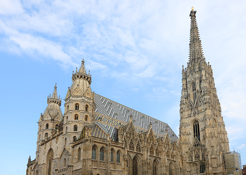 View from the bottom on the beautiful side entrance to Westminster Abbey in London, England. UNESCO World Heritage Site.