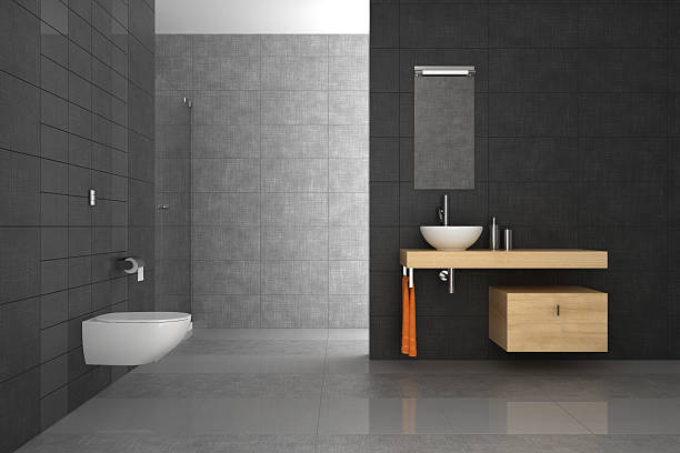 istock tiled bathroom with wood furniture 176879563
