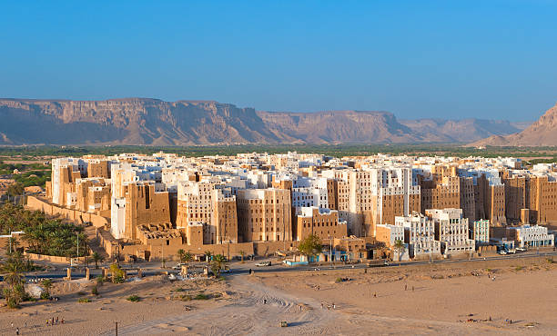 Panorama de Shibam, Província de Hadhramaut, Iémen - fotografia de stock