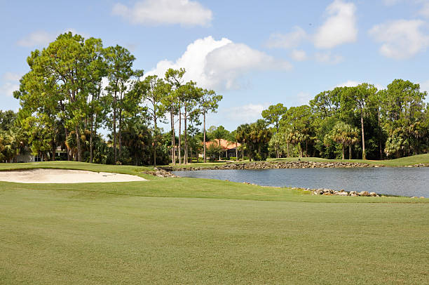 istock sand trap and water hazard on golf course 176880374