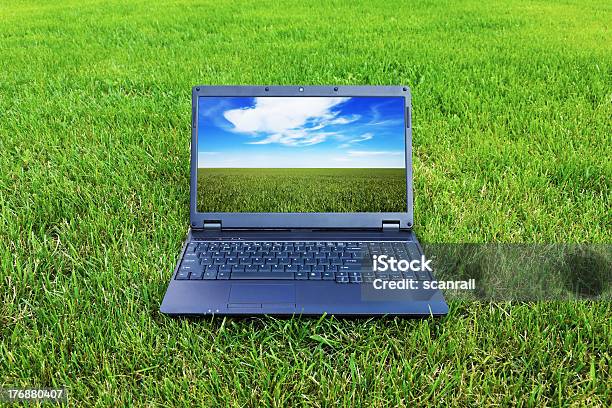 Laptop Auf Rasen Stockfoto und mehr Bilder von Arbeiten - Arbeiten, Büro, Computer