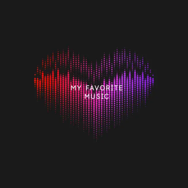 Vector illustration of Musical waves in the shape of a heart in the background. Vector illustration