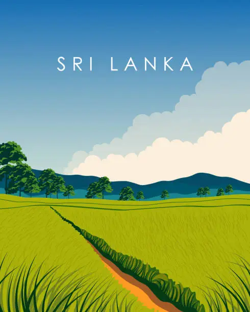 Vector illustration of Sri Lanka travel poster, vertical banner, postcard