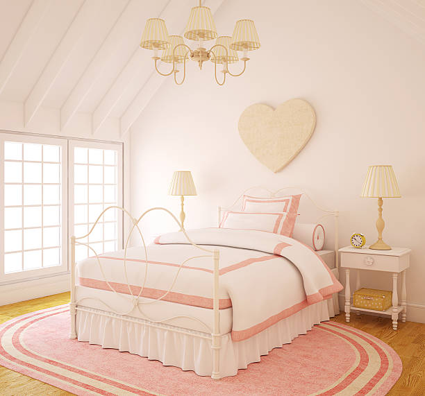 istock White bedroom with white steel frame and pink carpet 176880583