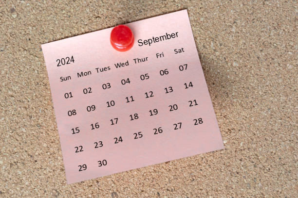 September 2024 calendar on sticky note. Reminder and 2024 new year concept