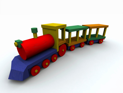 A detailed 3D model of a hand-made toy wooden train. Note the wood grain  specular highlight and bump map.
