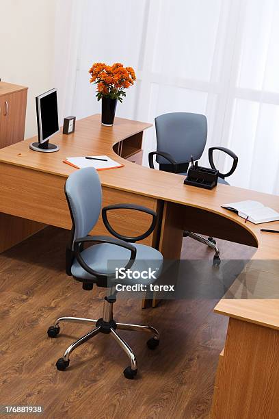 Modern Office Stock Photo - Download Image Now - Armchair, Black Color, Blue