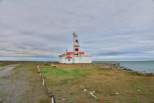 The lighthouse on Magellanic Strait, Tierra del Fuego, Chile Magellanic Strait, Chile - 21 Dec 2019: The lighthouse on Magellanic Strait, Tierra del Fuego, Chile chile argentina punta arenas magellan penguin stock pictures, royalty-free photos & images