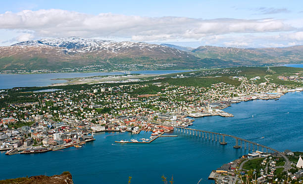 istock Aerial view of Tromso island and river bridge 176882913