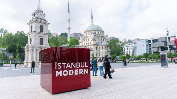 Istanbul, Turkey - 20 May 2023: Signage for Istanbul Modern, a modern art museum, cultural hub by the Bosphorus, showcasing contemporary Turkish art and the fusion of tradition and innovation