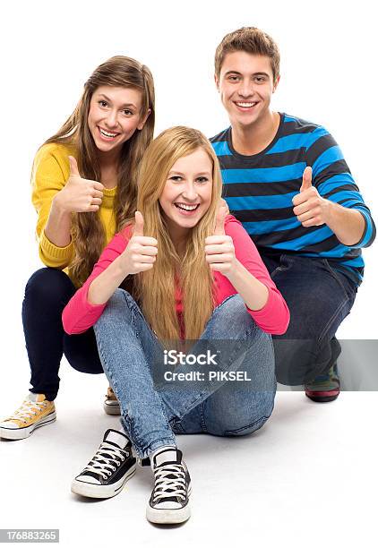 Friends With Thumbs Up Stock Photo - Download Image Now - Friendship, White Background, Sitting
