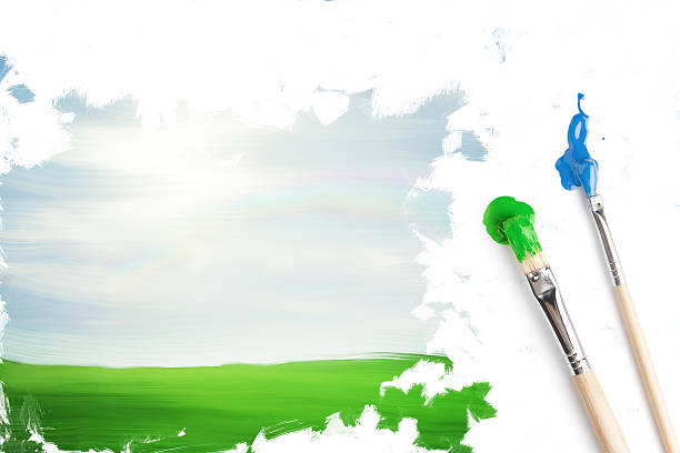Painting summer landscape with copy space