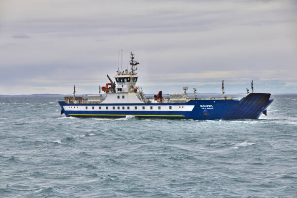 the ferry on magellanic strait, tierra del fuego, chile - punta arenas magellan penguin penguin argentina imagens e fotografias de stock