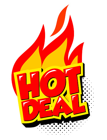 Hot Deal promotion sticker. Flat fire banner, price tag, hot deal, sale, offer, price. Vector on transparent background