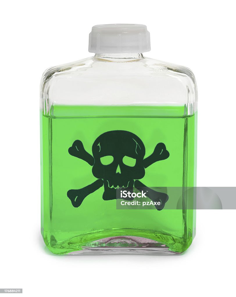 Produit chimique toxique vert bouteille avec solution - Photo de Acide libre de droits