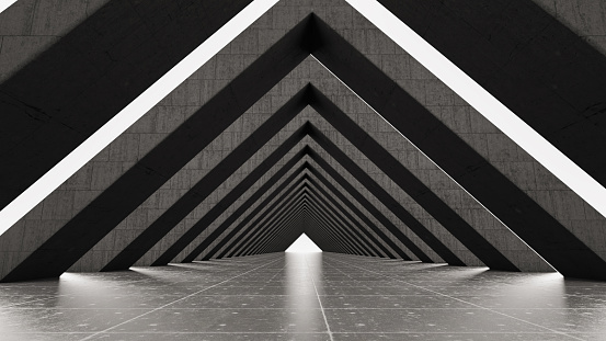 Triangle Endless Corridor. 3D Render